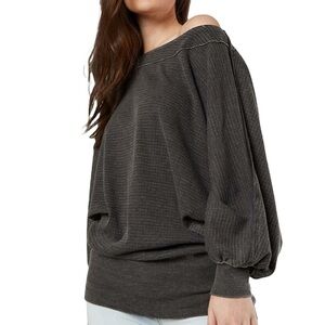FREE PEOPLE Willow Thermal Pullover Top Distressed Gray XS